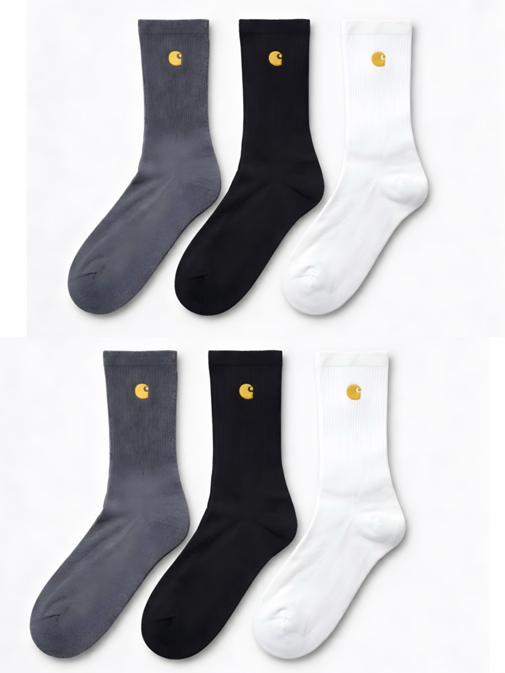 Carhartt 6 Pairs WIP Chase Black Grey White Logo Crew Socks Workwear Large